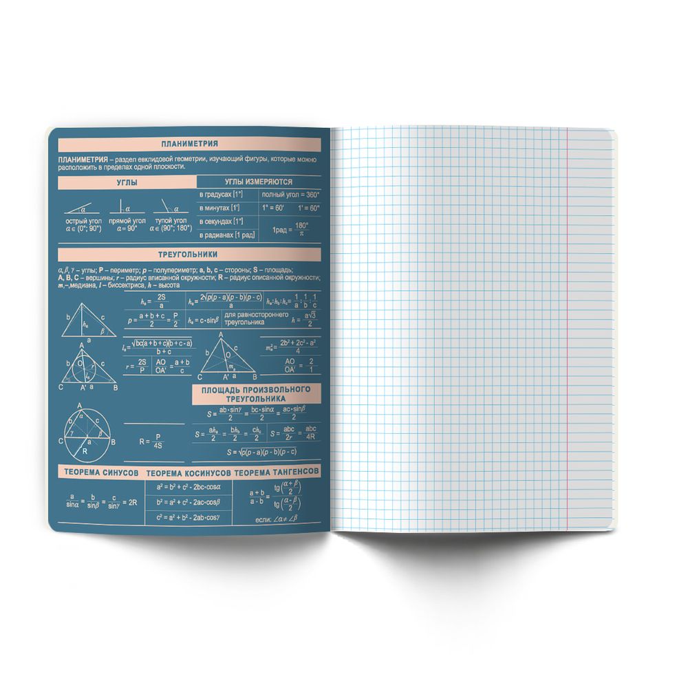 Тетрадь со справочным материалом Лёгким почерком, софт-тач ламинация, A5 48 л. на скобе 65 г/м², белизна 100% 10 шт, клетка, 01839 Лёгким почерком Геометрия, Светоч Т284