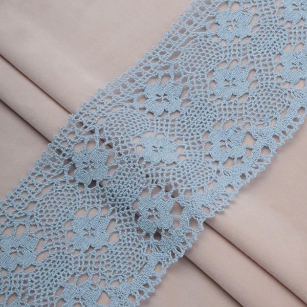 Кружево вязаное (тесьма) широкое 125 мм / 25 метров, хлопок, рис. 125.01.038, голубой, С3749Г17