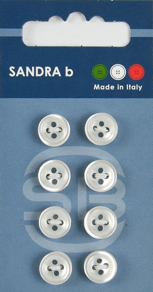 Пуговицы Sandra, 10 мм, 8 шт, пластик, белый