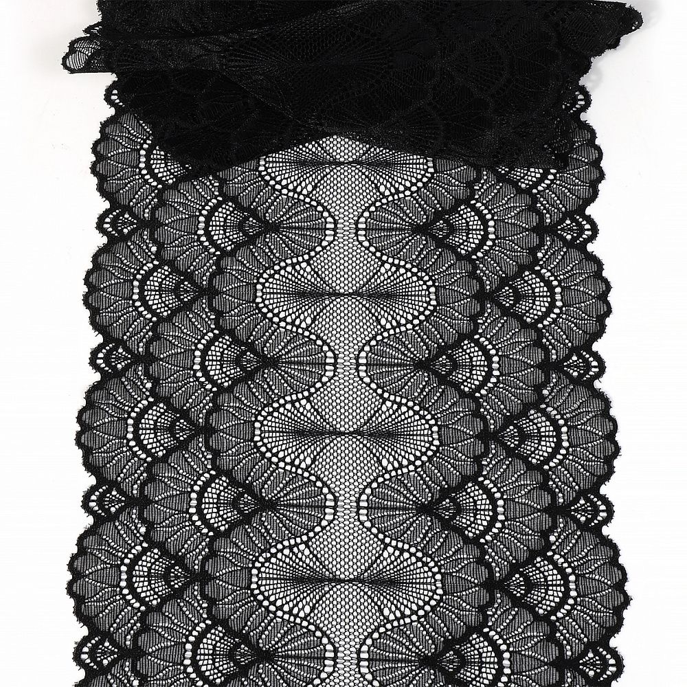Кружево бельевое эластичное 195 мм / 10 м, цв.02 черный, Kruzhevo