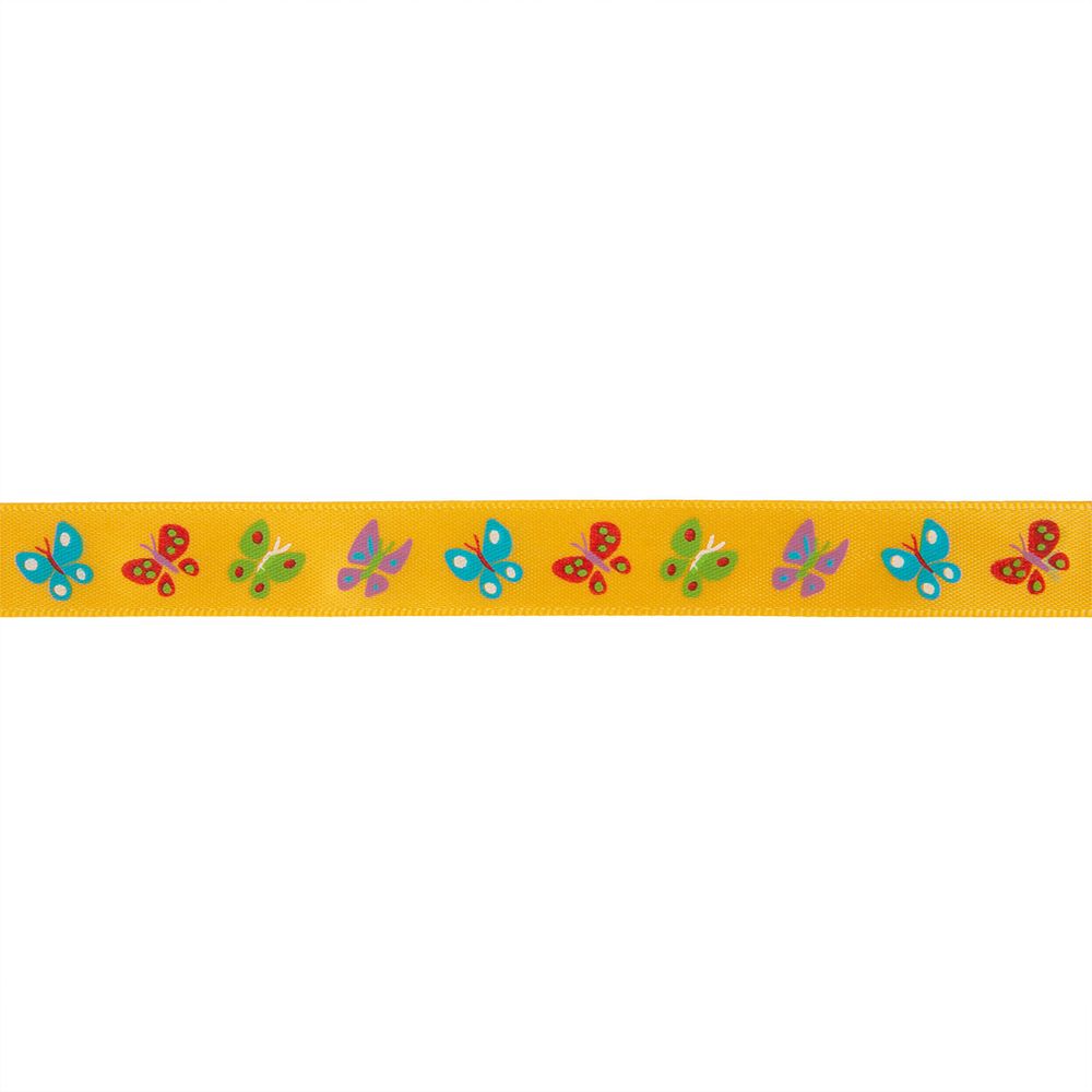 Лента атласная с рисунком 12.0 мм / 5 шт по 3 метра, B1/119 бабочки/т.желтый, Gamma ALP-125