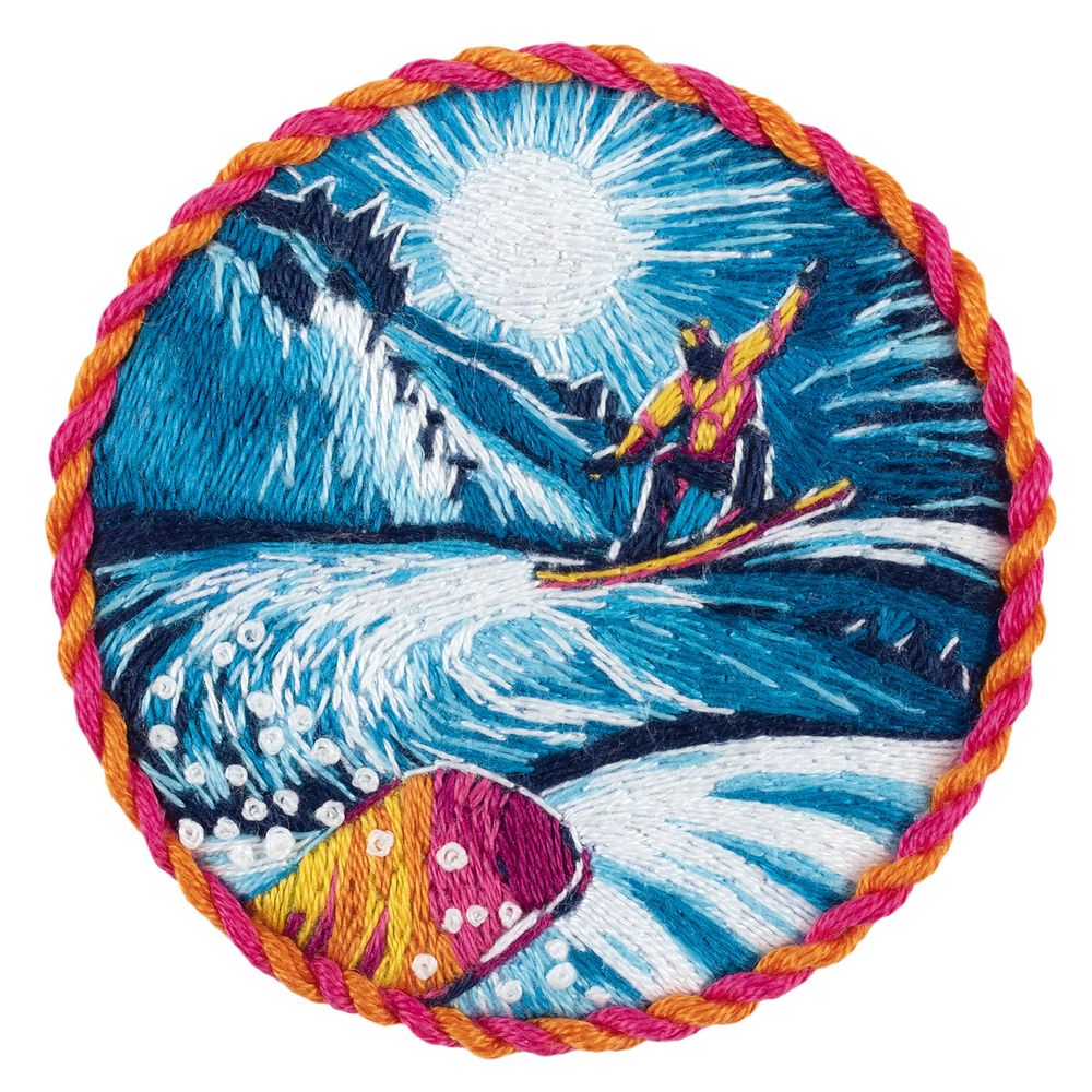 Набор для вышивания нитками Panna Живая картина JK-2337, Брошь. Сноуборд, 5.5х5.5 см