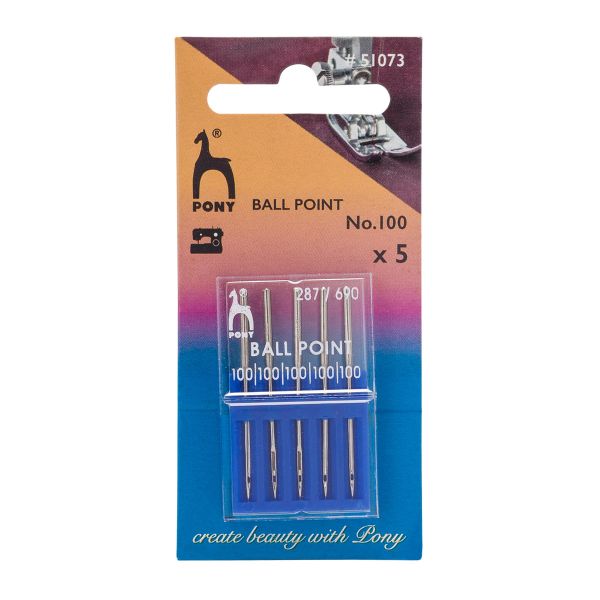 Иглы для промышленных швейных машин для трикотажа 287/690, №100 с круглой колбой, 5 шт, Pony, 51073