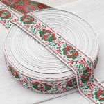 Лента (тесьма) жаккардовая 32.0 мм / 25±1 метров, рис. 9581 Гжель, (4 белый/красный/зеленый) С1853Г17