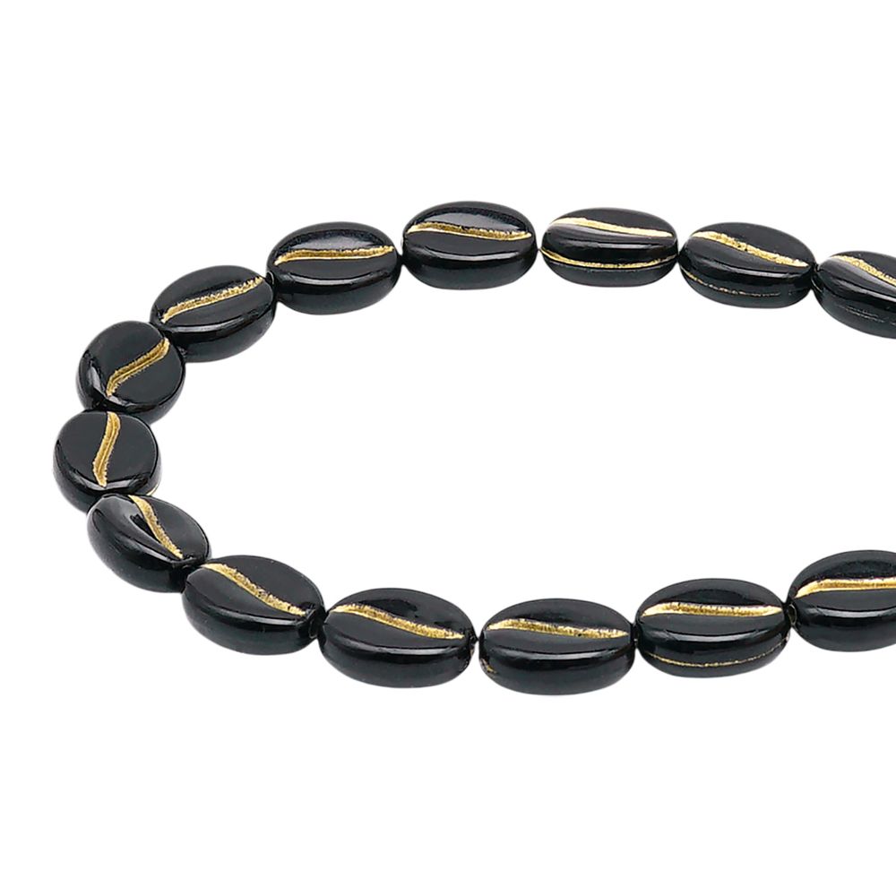 Бусины пластик 10х5 мм, 50 г, кофейное зерно, 1 черное+золото, Astra&Craft, 7541