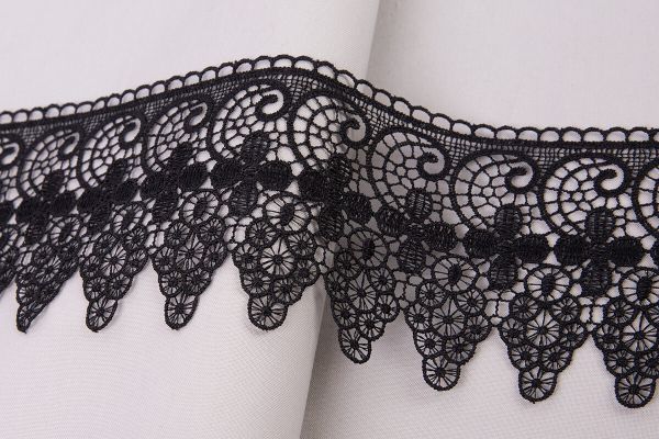 Кружево гипюр (плетёное) 95 мм / 10 ±0.2 м, Турция, черный, Blitz BLGM-9501