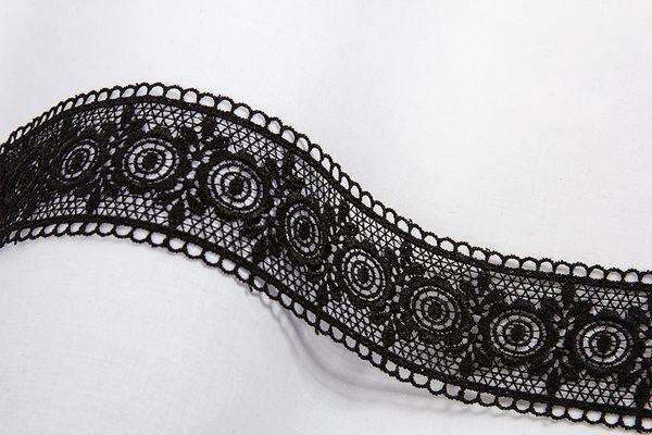 Кружево гипюр (плетёное) 49 мм / 9.7 м, черный, Gamma GGM-4901