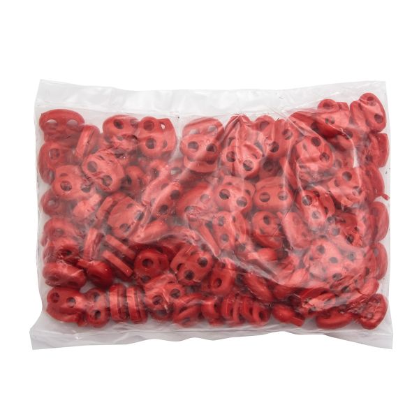 Фиксатор (зажим) для шнура пластик 2 отв., ⌀4.0 мм, 14х17 мм, овал малый ПП, ярко-красный, 100 шт