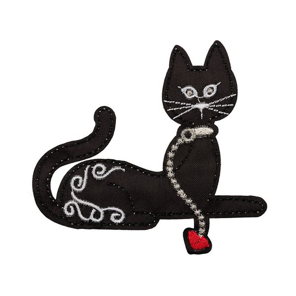 Термоаппликация L №11/5, 5 шт, L023 кошка с ошейником и цепью 9х7 см, Gamma