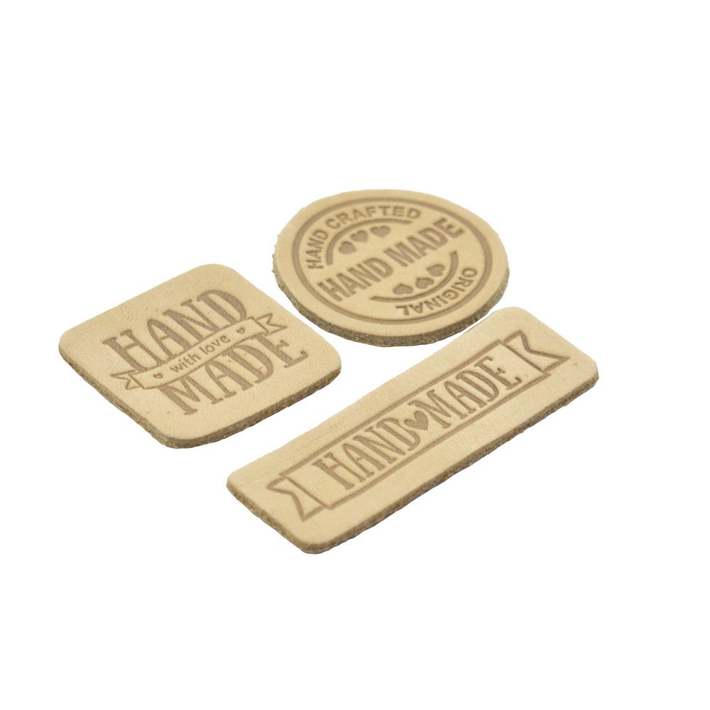Набор кожаных термоаппликаций Hand Made: квадрат №5 (1шт), круг №2 (1шт), прямоугольник №3 (1шт), 41 бежевый