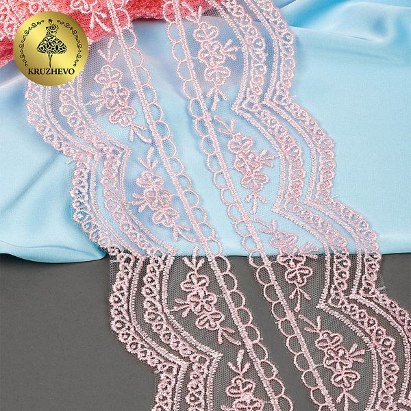 Кружево на сетке 60 мм, 2110 цв.R1815 розовый уп.13.71м, Kruzhevo