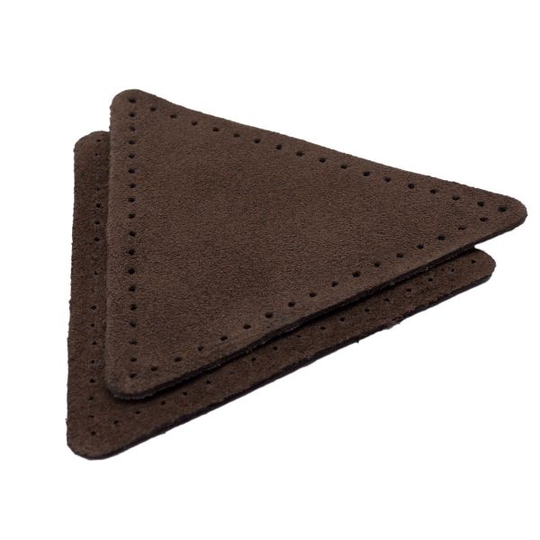 Заплатки пришивные из замши, треугольник равносторонний 8см с перфорацией, 2 шт, 100% кожа, 21 темно-коричневый, 59126
