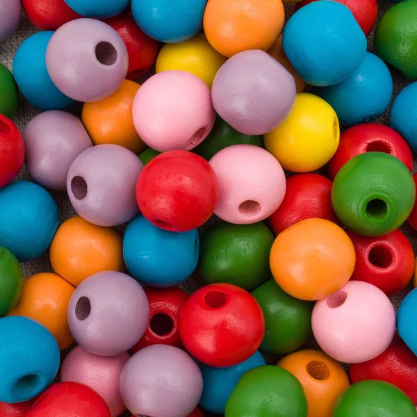 Бусины дерево ⌀12 мм, 50 г, окрашенные, яркий микс, круглые, Astra&Craft, 1AL156-2