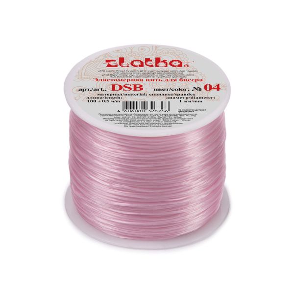 Нитки спандекс без оплетки ⌀1 мм, 100 м 04 бело-розовый, Zlatka DSB