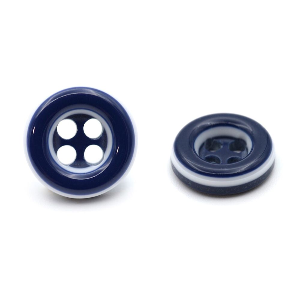 Пуговицы 4 прокола 17L (10,5мм), пластик (col.C т.синий с белой полосой), 72 шт, CN 2805