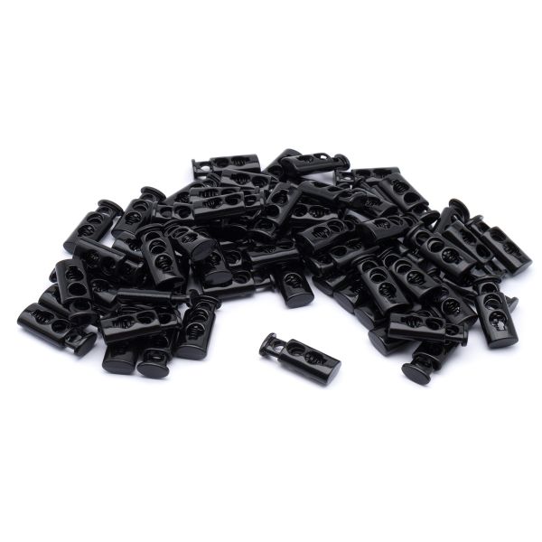 Фиксатор (зажим) для шнура металл 2 отв., 10х23 мм, (in ⌀4 мм), черный глянец, 100 шт