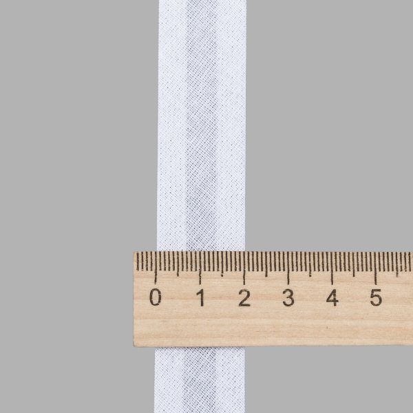 Косая бейка хлопковая 20 мм / 132±1 метра, 001 белый, 6112-0009