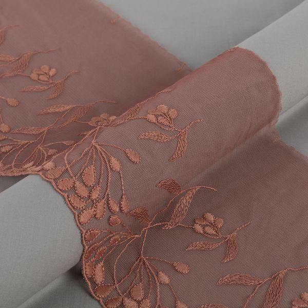 Кружево бельевое эластичное 190 мм / 3±0.2 метра, на сетке, Турция, бежевый, Gamma GKME-19001