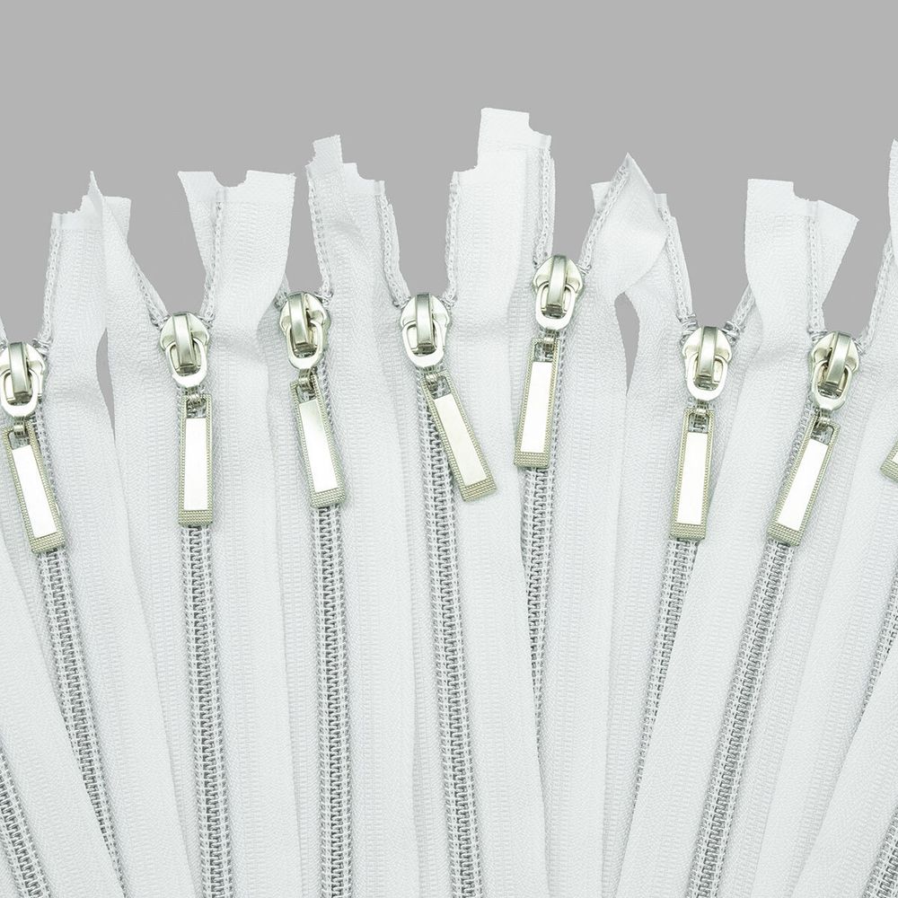 Молния спираль (витая) Т7 (7 мм) 1 зам., разъем., 60 см, никель / белый, 10 шт