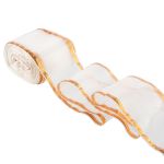 Лента капроновая для бантов 75 мм, / 25 метров, с метал. кромкой, белый/ под бронзу, Gamma С 3502 с метал. кромкой