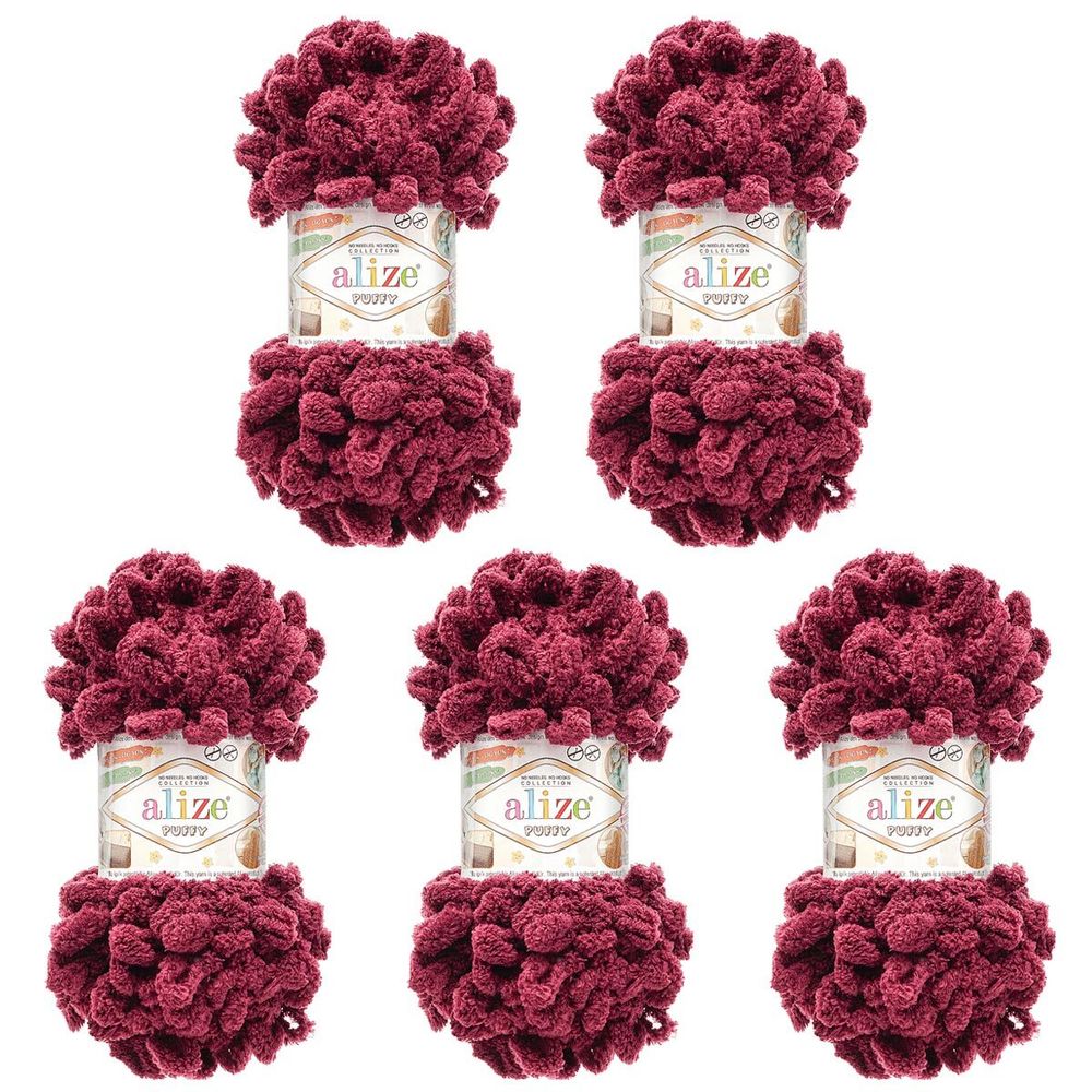 Пряжа Alize (Ализе) Puffy / уп.5 мот. по 100 г, 9м, 108 сливовый