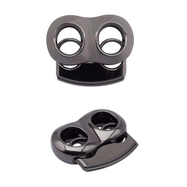 Фиксатор (зажим) для шнура металл плоский, 2 отв., 26х21 мм, (in ⌀6 мм), металл, чер.никель, 10 шт