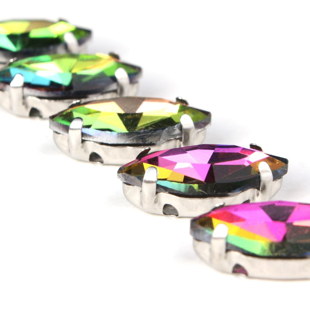 Хрустальные стразы в цапах формы миндаль, радужный 7х15 мм, 5 шт., МЦ003НН715