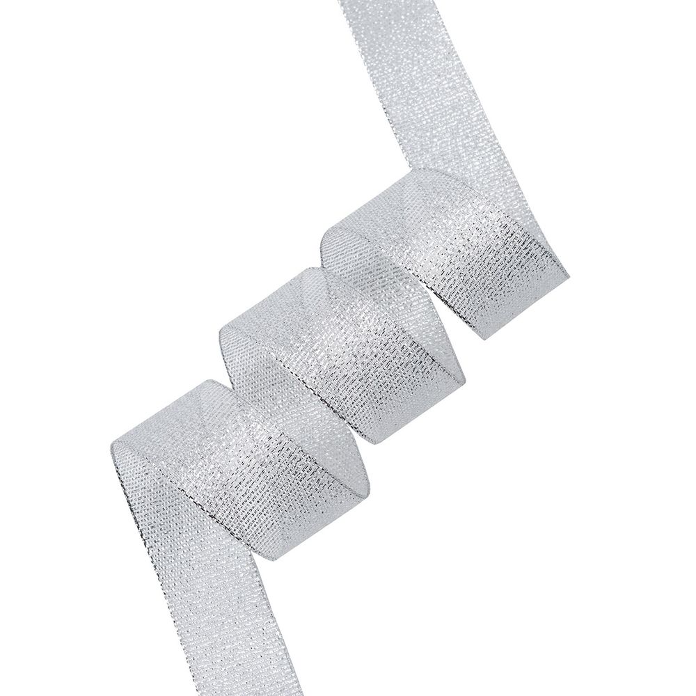 Лента металлизированная 25.0 мм / 20 метров, парча, серебро