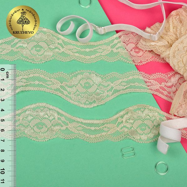 Кружево эластичное (стрейч) 37 мм, 270, цв.01 молочный уп. 18,3 м, Kruzhevo