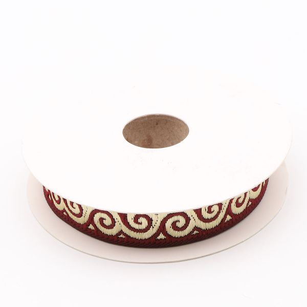 Тесьма декоративная металлизированная Спираль 16мм, 10 метров, 16061 бордо/золото