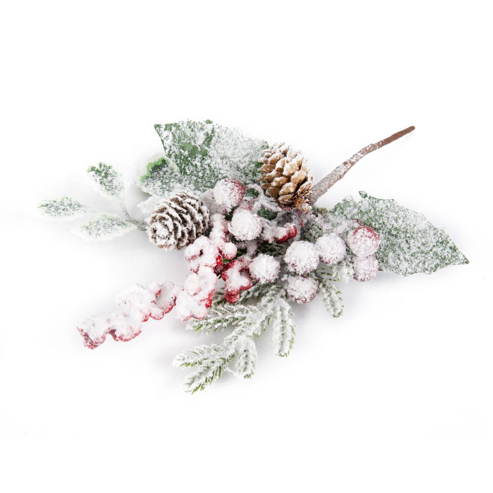Веточка декоративная хвойная с шишкой и ягодами 23 см, 3 шт, 01, Blumentag