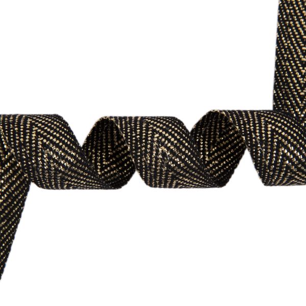 Тесьма (лента) киперная (100% х/б) с люрексом 20 мм / 25 метров, черный/золото, Gamma С3868Г17