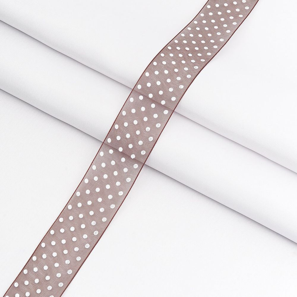 Лента капроновая (органза) Горошек 25.0 мм / 44.7 метра, 2504 коричневый