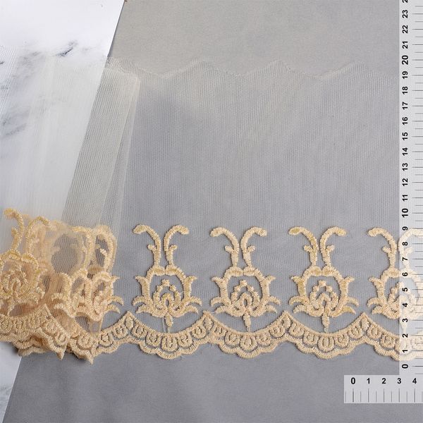 Кружево на сетке с матовой нитью 200 мм, цв.молочный уп. 27,4 м, Kruzhevo