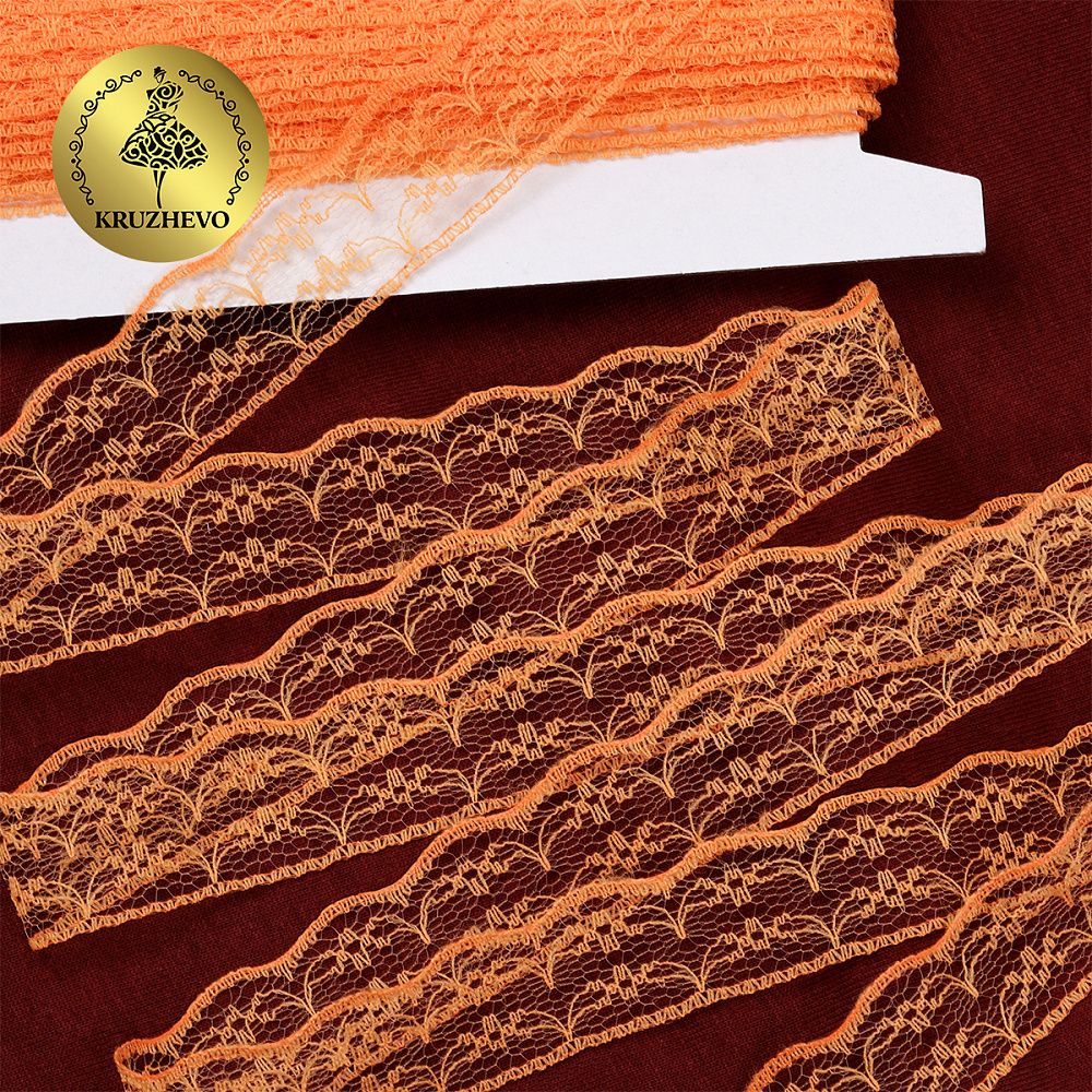Кружево отделочное в стиле "трикотаж" 20 мм, диз. 280, цв.11 оранжевый, уп. 27,4 м