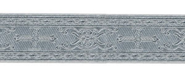 Лента (тесьма) жаккардовая 20.0 мм / 10±0.5 метров, (галун православный), серебро, Gamma TRJ-64
