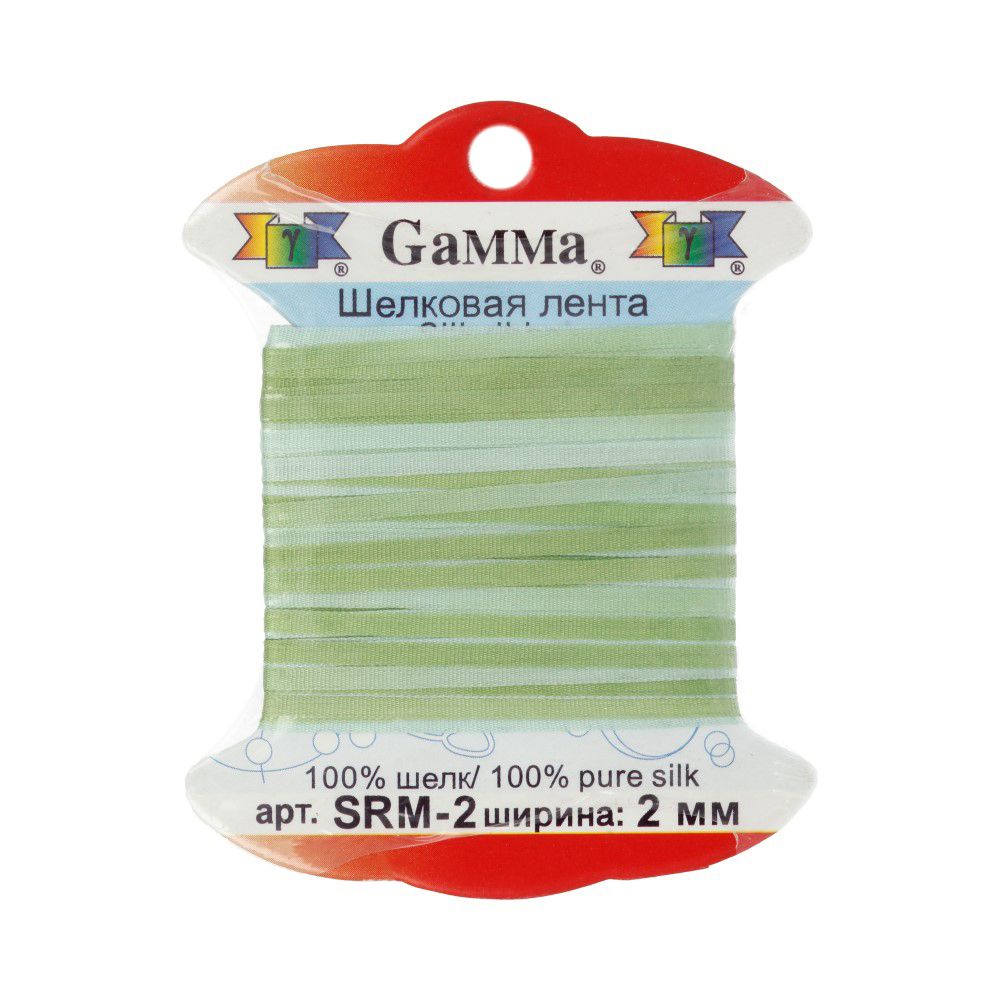 Лента (тесьма) шелковая 2.0 мм / 9.1±0.5 метров, M041 св.зеленый/зеленый, Gamma SRM-2