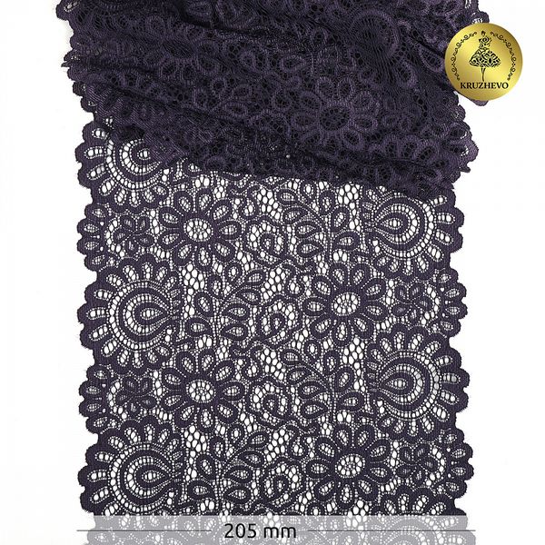 Кружево эластичное (стрейч) 205 мм, TBY.YSTL00839, 2817 сиреневый, 3м, Kruzhevo