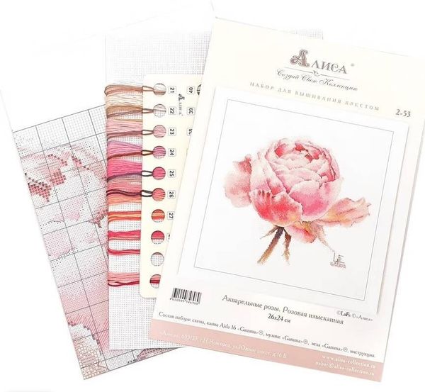 Набор для вышивания нитками Алиса, Акварельные розы. Розовая изысканная 26х24см