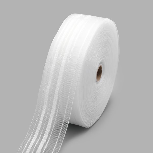 Лента (тесьма) шторная: сборка параллельная (1:2) 60 мм / 50 метров, органза