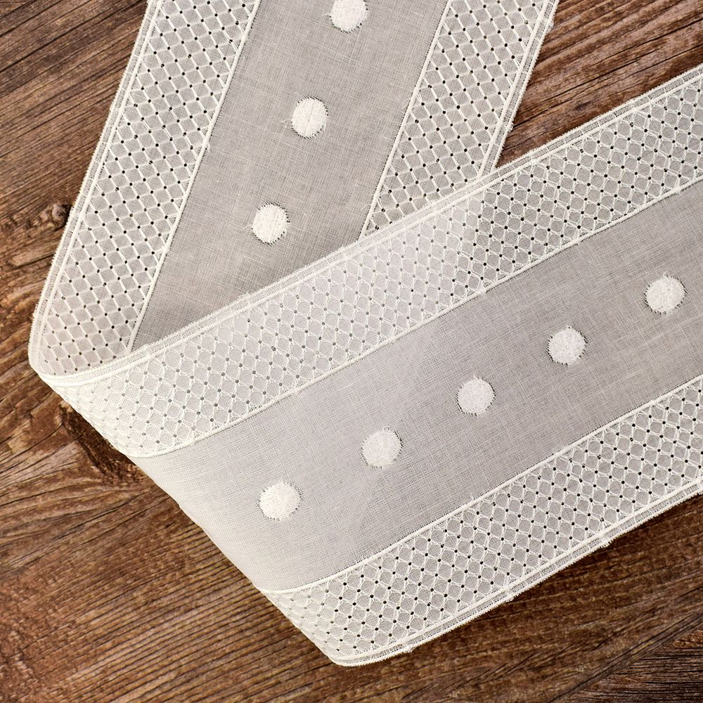 Кружево шитье (вышивка на батисте), прошва, 90 мм, цвет белый, 13,8 м /TOS/