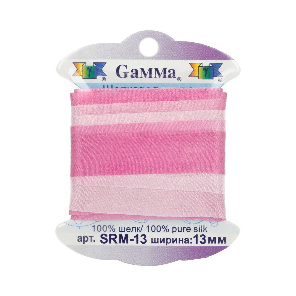 Тесьма шелковая 13 мм, 9.1 м, M003 бл.розовый/сиреневый, Gamma SRM-13