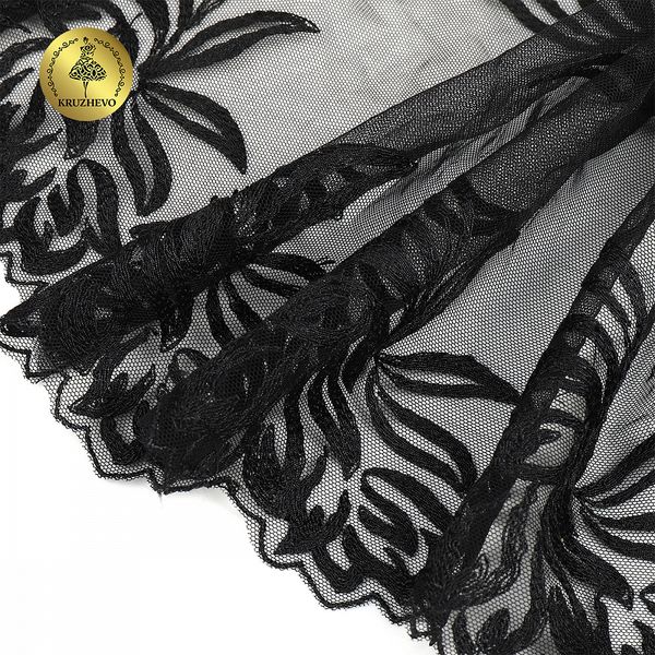 Кружево на сетке (вышитое) арт.T98 245мм цв.черный уп.7м, Kruzhevo