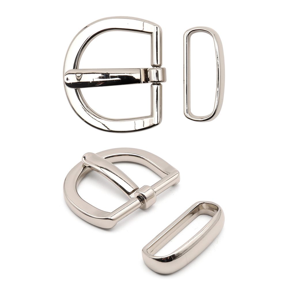Пряжка + шлевка металл 38 мм, 1 уп (1+1 шт), серебро (никель), MB-2203