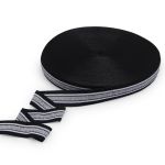 Тесьма лампасная эластичная 20.0 мм / 25 метров, черный/серебро