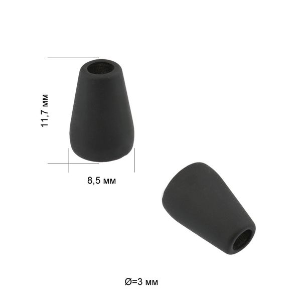 Наконечник для шнура металл 11.7х8,5 мм, отв.3 мм, цв.черная резина, уп. 100 шт