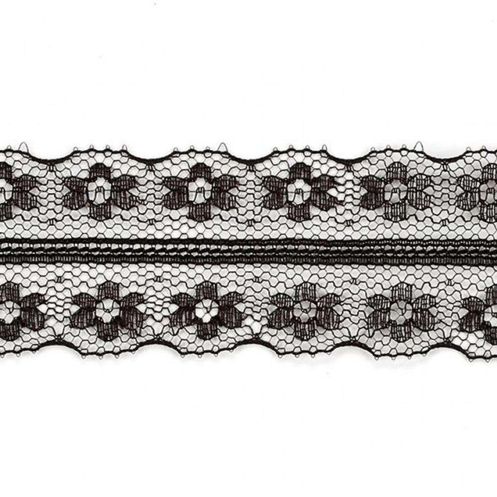 Кружево отделочное в стиле "трикотаж" 27 мм, диз. 136-2 цв.322 черный уп.45,7м