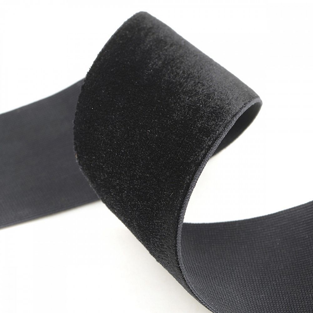 Лента бархатная (тесьма) эластичная 38.0 мм / 20±1 метров, нейлон, черный
