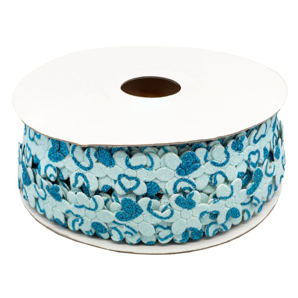 Лента фигурная Цветочки, 18.0 мм / 25 м (03 синий), YH120