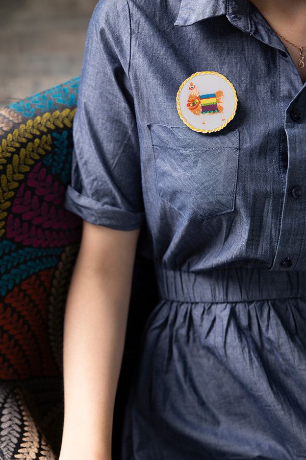 Набор для вышивания нитками Panna, Живая картина, Брошь. Лама, 5,5х5,5 см